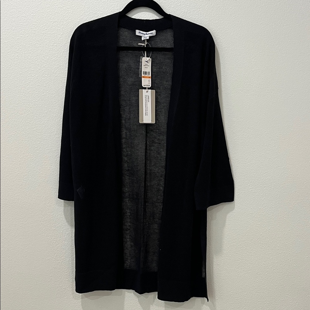 Tommy Bahama Rhea Linen Cardigan NWT Size S/P Open Front Black